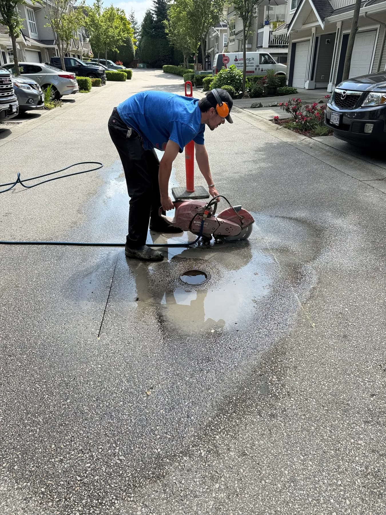 Drain service work at a multi-unit property